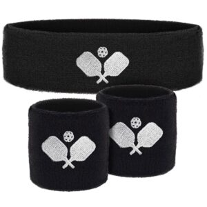 Pickleball Sweatbands — 3 Piece Sweat Absorption Wristbands and Headband — Moisture Wicking Athletic Cotton