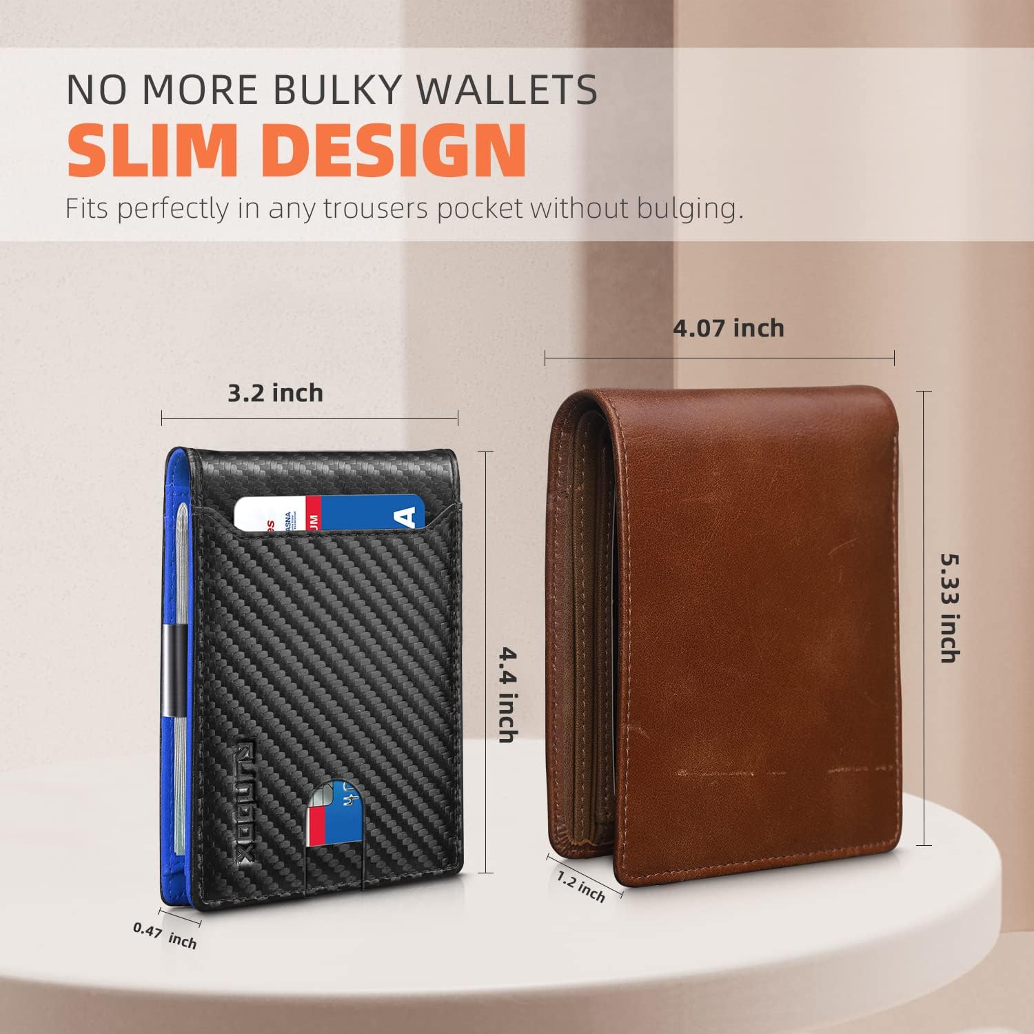 RUNBOX Slim Wallets for Men - Leather Money Clip Mens Wallet - RFID Blocking Front Pocket Bifold Wallet - Thin Credit Card Holder with Gift Box