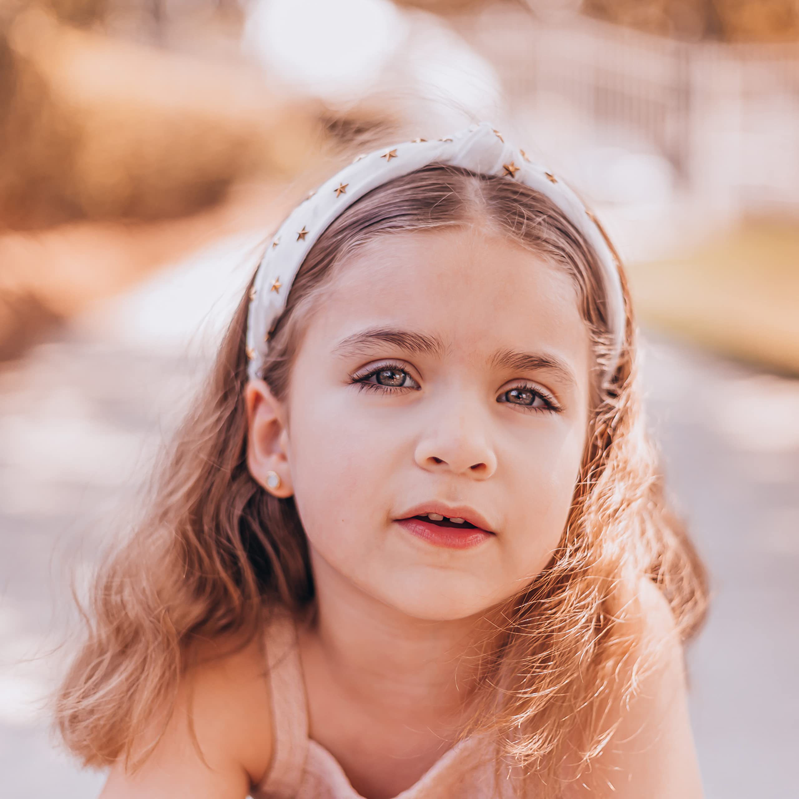 FROG SAC Star Studded White Knotted Headband, Velvet Hair Accessory with Gold Stars for Girls, No Slip Fashion Head Band