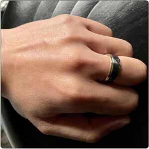 Fusamk Fashion Black Gold Stainless Steel Band Ring(Gold(12))