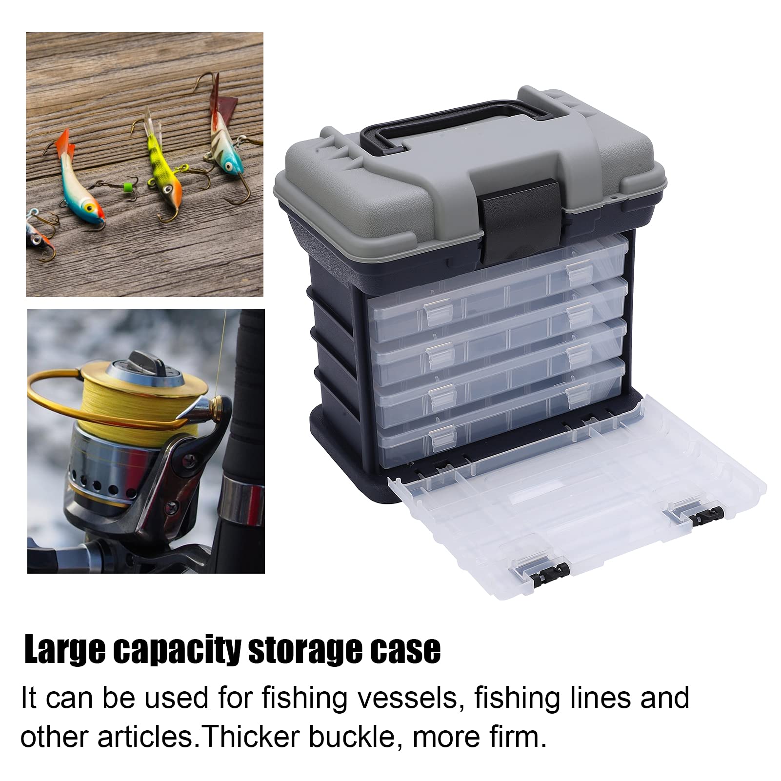 Alvinlite Fishing Tackle Box with Portable 4 Layers Box, Fishing Accessory Box Case Portable Fishing Case for Storing Fishing Accessories