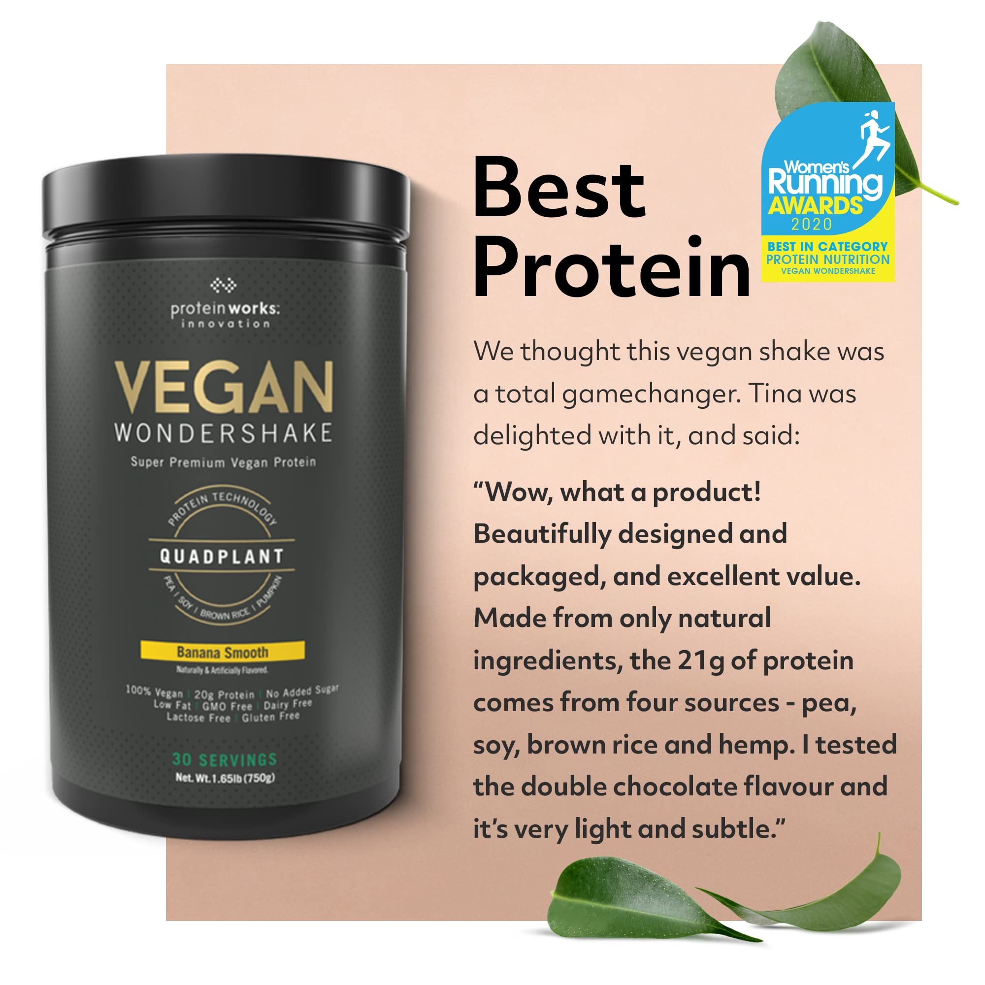 Protein Works - Vegan Wondershake | Vegan Protein Shake | Super Smooth, Amazing Taste | 21g Plant Based Protein | Premium Vegan Blend | Low Calorie | 30 Servings | Vanilla Crème