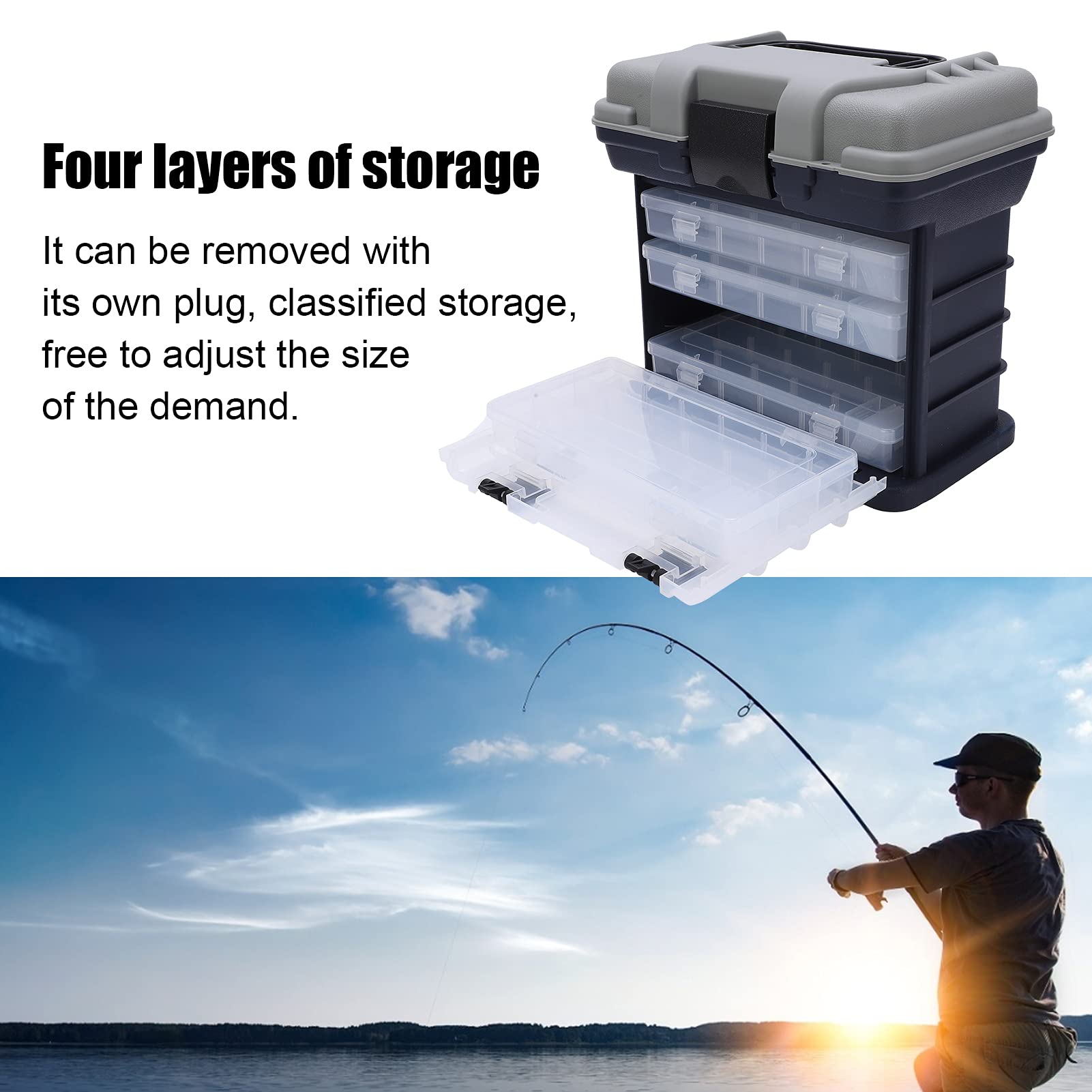 Alvinlite Fishing Tackle Box with Portable 4 Layers Box, Fishing Accessory Box Case Portable Fishing Case for Storing Fishing Accessories