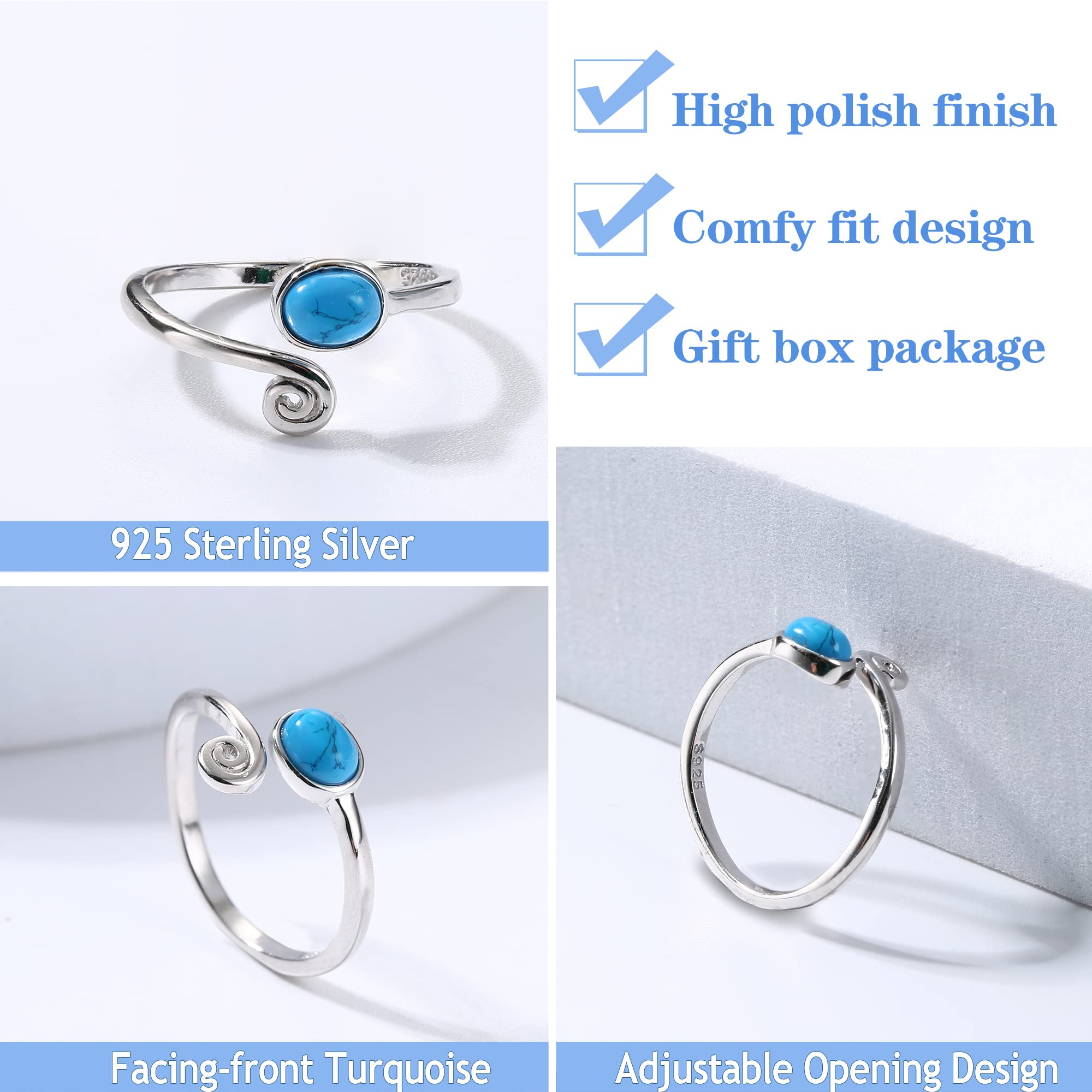 MILACOLATO 925 Sterling Silver Toe Rings Set for Women Hypoallergenic Adjustable Band Ring Open Toe Ring Foot Jewelry Minimalist Teardrop Turquoise Toe Rings Summer Accessory