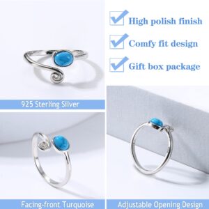 MILACOLATO 925 Sterling Silver Toe Rings Set for Women Hypoallergenic Adjustable Band Ring Open Toe Ring Foot Jewelry Minimalist Teardrop Turquoise Toe Rings Summer Accessory