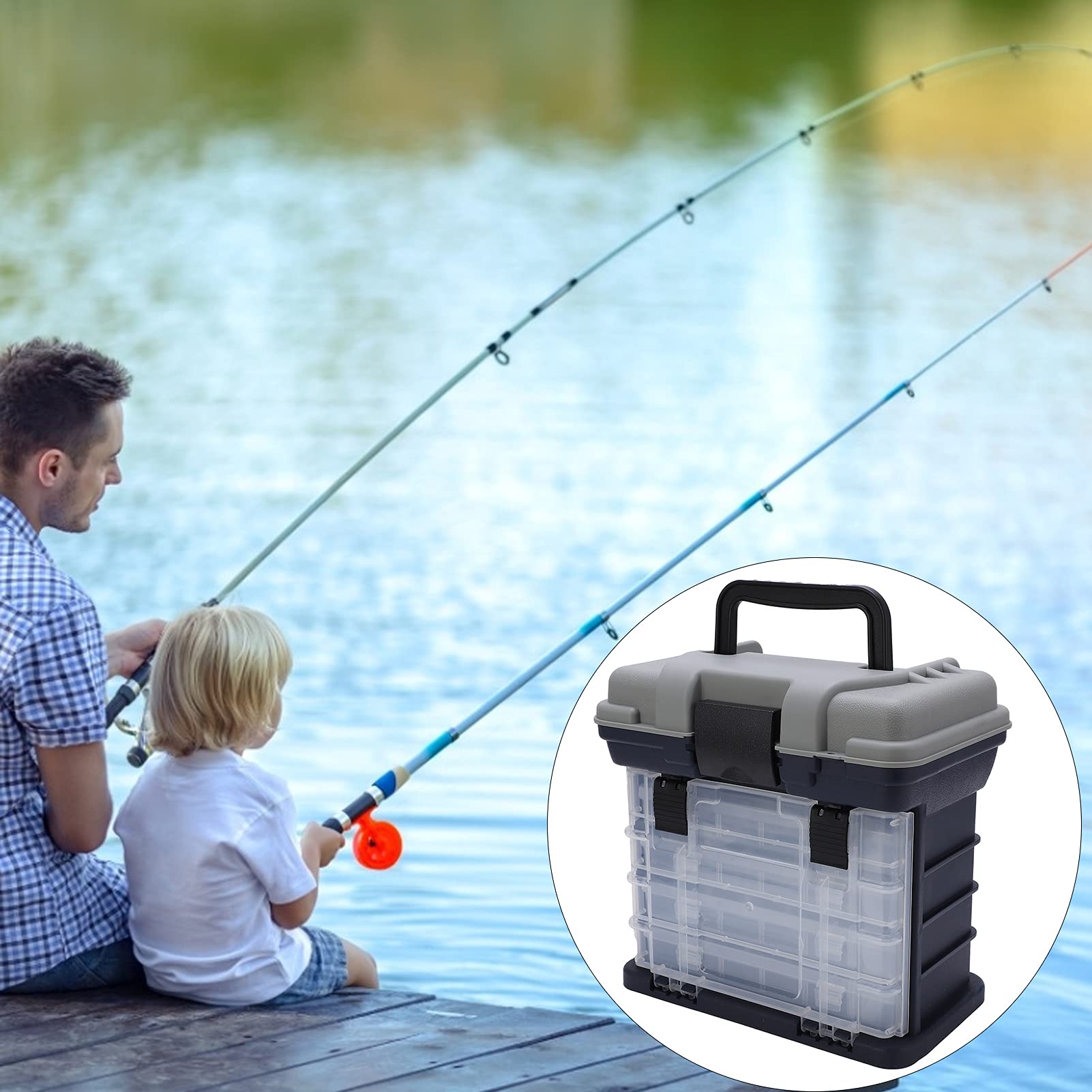 Alvinlite Fishing Tackle Box with Portable 4 Layers Box, Fishing Accessory Box Case Portable Fishing Case for Storing Fishing Accessories