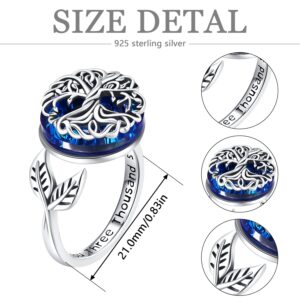 Mothers Day Gift Tree of Life Jewelry S925 Sterling Silver Spinner Fidget Rings for Anxiety Worry Relieving Boredom ADHD Autism Band for Women Tree of Life Rings