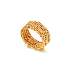 Fusamk Fashion 18K Gold tainless Steel Mesh Band Ring(Gold(9))