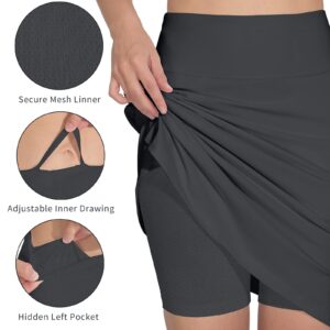 MakyeAme Women's 20" Knee Length Golf Skorts Skirts Casual Athletic Tennis Modest Skirts High Waist with Pockets UPF50+, Dark Grey XL