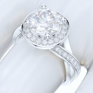 PRSTANI Sterling Silver Crossover Shank 2CT Simulated Round Brilliant Cut Diamond Halo Promise Engagement Ring (7.5)