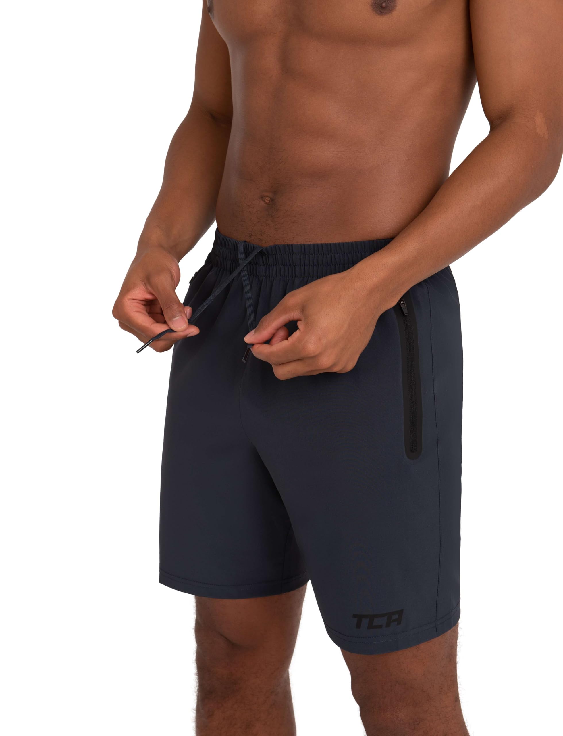 TCA Elite Tech Gym Shorts Men Athletic Shorts Workout Running Shorts for Men with Zip Pockets - Smoke Gray, Medium