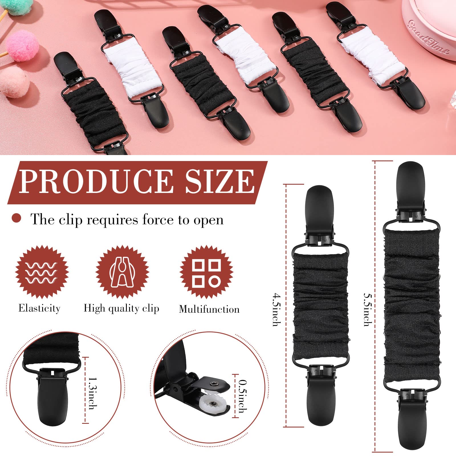 Zhanmai 6 Pieces Clothes Clips for Dresses Black Cinch Clips Dress Clips Cardigan Clips Elastic Glove Clips Clothes Tightening Clip for Women Men