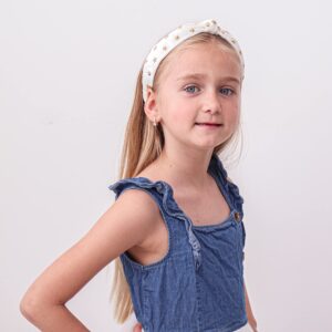 FROG SAC Star Studded White Knotted Headband, Velvet Hair Accessory with Gold Stars for Girls, No Slip Fashion Head Band