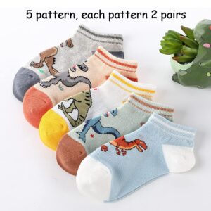 CHUNG Boys Cotton Ankle Socks 5/10 Pack Low Cut Dinosaur Mesh 2-9Y Light Weight Back School Running Sports Casual (2-4Y, 10pk Dino022)