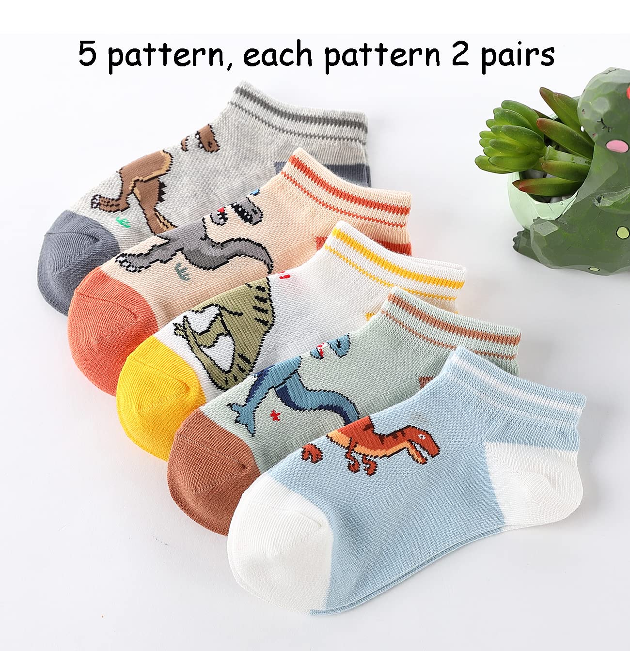 CHUNG Boys Cotton Ankle Socks 5/10 Pack Low Cut Dinosaur Mesh 2-9Y Light Weight Back School Running Sports Casual (2-4Y, 10pk Dino022)