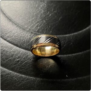 Fusamk Fashion Black Gold Stainless Steel Band Ring(Gold(12))