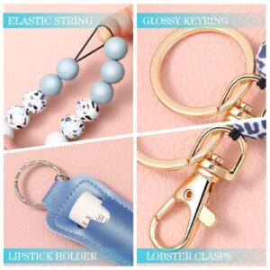 Weewooday Wristlet Bracelet Keychain with Wallet Silicone Beaded Keychain Leather Keychain Lipstick Holder Sleeves (Sky Blue)