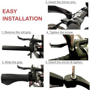 Hafny Bicycle Grips, One Ring Lock on System with Hafny Handlebar Bike Mirrors, Save Space on The Handlebar, Secure Grips and Mirrors with One Ring, Hafny Handlebar Bike Mirrors Grips HF-700