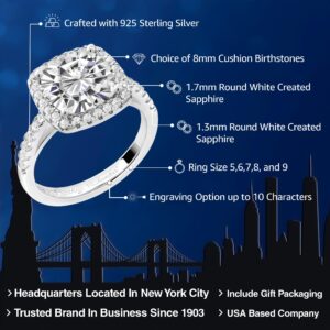 Gem Stone King 925 Sterling Silver Personalized Customized Build Your Own 8MM Cushion Cut Birthstone Engagement Ring For Women Available In Size 5, 6, 7, 8, 9