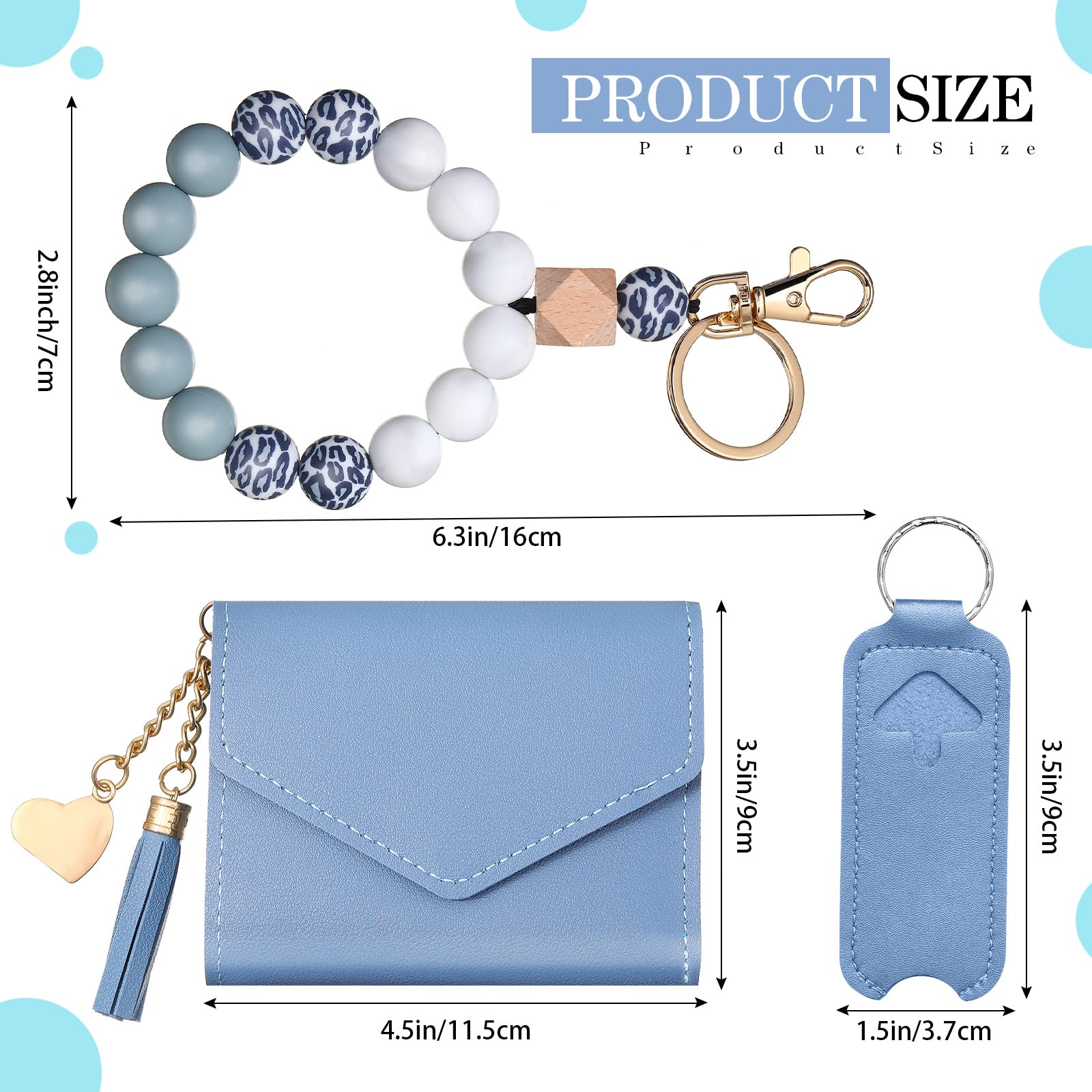 Weewooday Wristlet Bracelet Keychain with Wallet Silicone Beaded Keychain Leather Keychain Lipstick Holder Sleeves (Sky Blue)