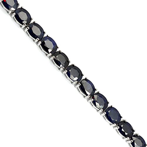 Natural 8X6 MM Oval Cut Blue Sapphire Gemstone 925 Sterling Silver September Birthstone Tennis Bracelet Women Jewelry Love and Friendship Gift For Her (Rhodium Plated Silver, 6.5 Inches)