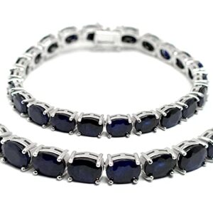 Natural 8X6 MM Oval Cut Blue Sapphire Gemstone 925 Sterling Silver September Birthstone Tennis Bracelet Women Jewelry Love and Friendship Gift For Her (Rhodium Plated Silver, 6.5 Inches)