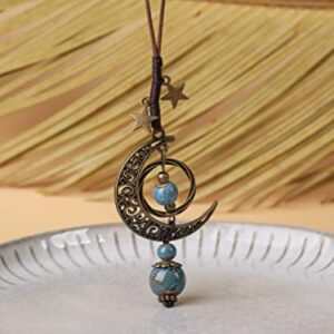 MINACHI Bohemian Hippie Moon Stars Ceramic Beads Lariat Necklace, Hippie Jewelry Gift for Women (Blue)