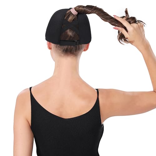 2 Pieces Criss Cross Ponytail Hats for Women Baseball Cap Summer Bun Hat Mesh Outdoor Trucker Dad Running Sports Hats