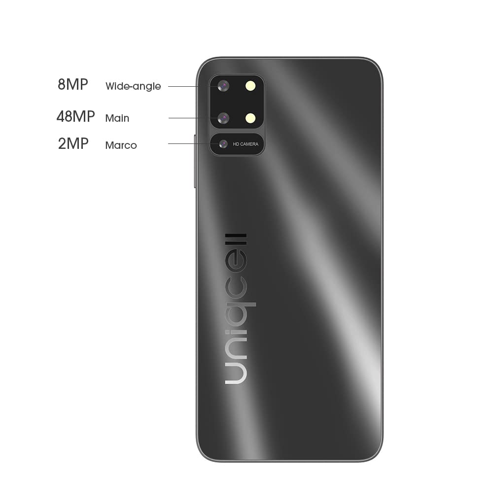 Uniqcell UNI 10X | Android Cell Phone | 6.55" HD+INCELL Punch Hole | Dual Sim | 128GB of Storage | Side Fingerprint (Black)