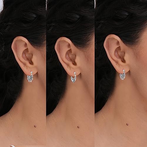 LeCalla 925 Sterling Silver Hoop Earrings Set of 3 Pair Hypoallergenic Antique Small Filigree Hoop Earrings for Women Teen and Men 15MM