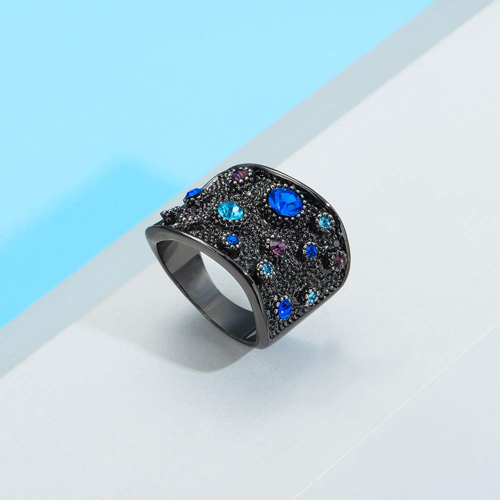 Mytys Black Statement Rings for Women Colorful Crystal Setting Ring Size 8