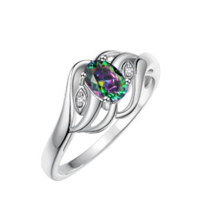 RYLOS Rings for Women 14K White Gold Ring Classic Style Birthstone Ring 6X4MM Gemstone & Diamonds June Alexandrite Jewelry for Women Size 10