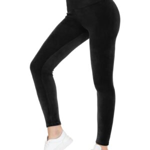 COZZIPLUS Women Velvet Legging- Tummy Control Buttery Soft High Waisted Velour Stretchy Legging (Black, L)