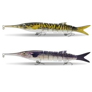 ODS Multi Jointed Fishing Lure Animated Hard Needlefish Swimbait with Hooks for Bass Pike Shad Garfish Freshwater & Saltwater (Set 1)