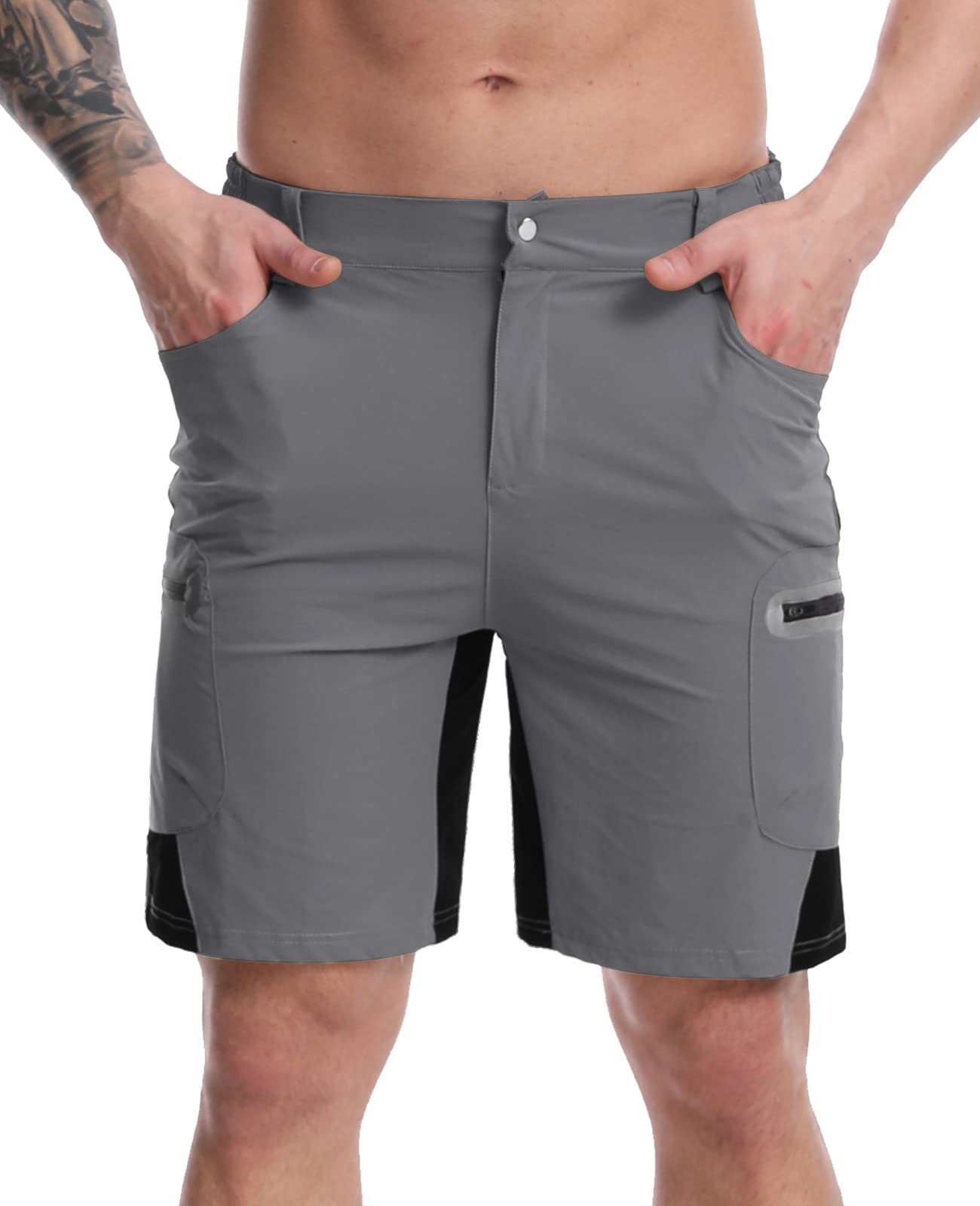 Surenow Men's Hiking Cargo Shorts Lightweight Quick-Dry Shorts Summer Outdoor Fishing Shorts Camping Travel Shorts for Men Grey