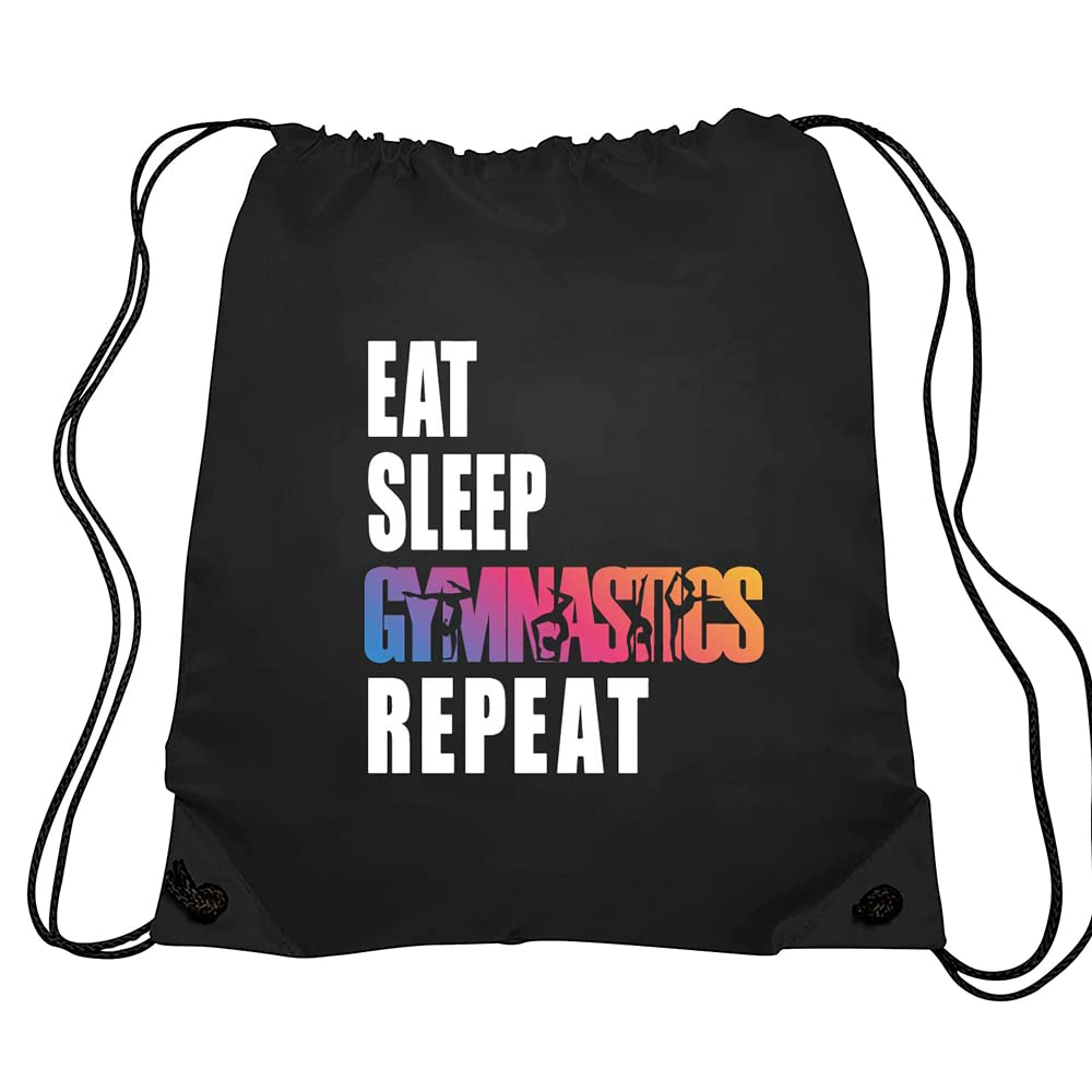 Haizct Eat Sleep Gymnastics Repeat Drawstring Backpack, Gymnasts Gift, Unisex Drawstring Backpack Bag for Gym Shopping Sport Yoga Dance Rehearsa