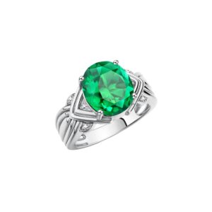 Rylos Rings for Women Sterling Silver Ring 12X10MM Gemstone & Diamonds Great Ring for Middle or Pointer Finger May Emerald Jewelry Size 11