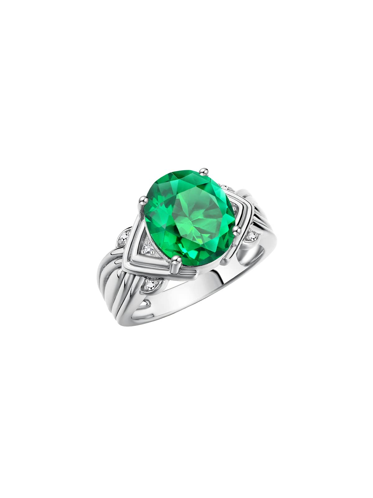 Rylos Rings for Women Sterling Silver Ring 12X10MM Gemstone & Diamonds Great Ring for Middle or Pointer Finger May Emerald Jewelry Size 11