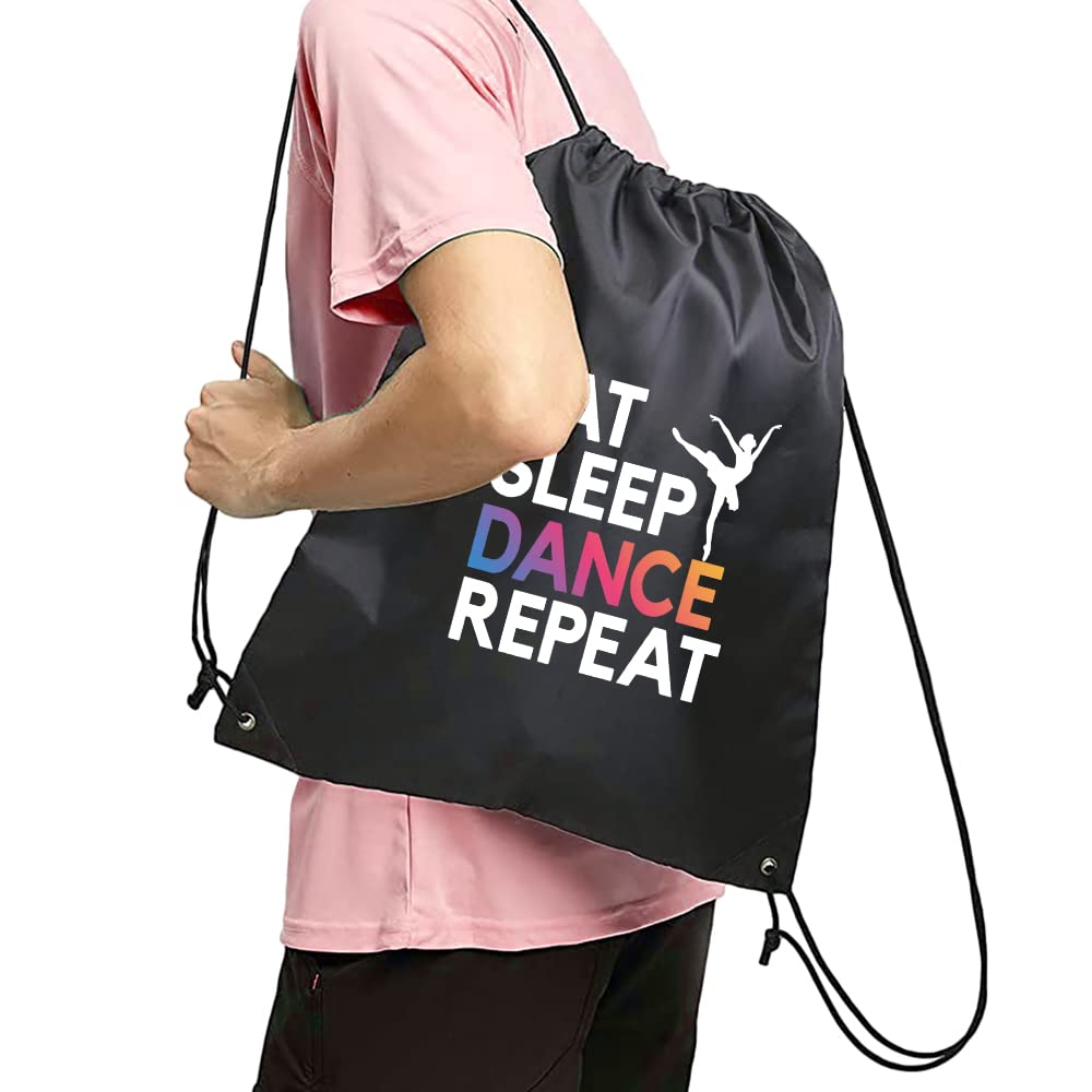 Haizct Eat Sleep Dance Repeat Drawstring Backpacks, Dance Bags, Unisex Drawstring Backpack Bag for Gym Shopping Sport Yoga Dance Rehearsal, Great Gift for Ballet Dancer Actor Actress