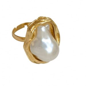 Jana Winkle Geometrical Irregular Baroque Pearl Ring Women Open Resizable Index Finger Rings