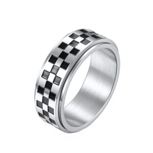 pamtier rotatable ring for women men stainless steel racing game chessboard anxiety relief silver size 9