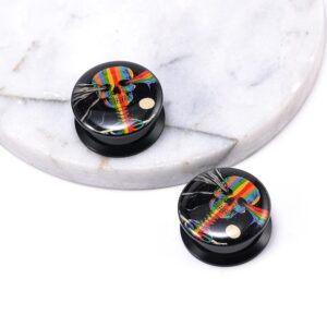 POBAISITER 1 Pair Acrylic Solid Screw On Ear Gauges Rainbow skulls 2g- 1 Inch Colored Drawing Allergy Free For Women For Men Body Piercing Jewelry