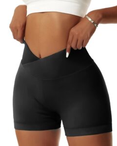 yofit womens cross waist workout shorts 5" scrunch booty shorts butt lift high waist yoga shorts black m