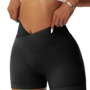 YOFIT Womens Cross Waist Workout Shorts 5" Scrunch Booty Shorts Butt Lift High Waist Yoga Shorts Black M