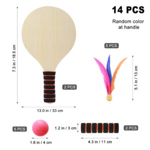 SEWACC Paddle Ball Game Beach Tennis 2 Wooden Racket with 5 Birdies 5 Balls 2 Handles Racquet for All Ages