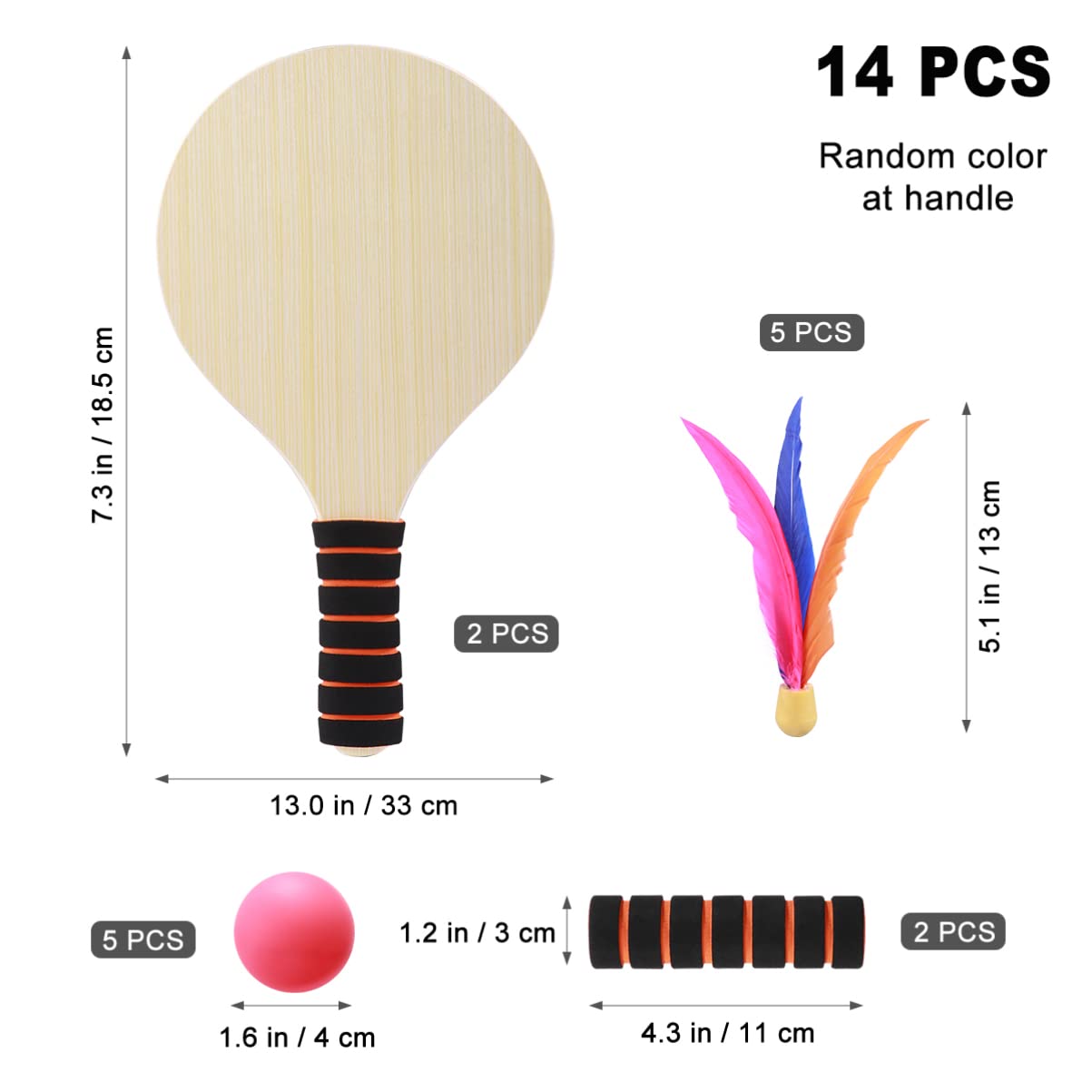 SEWACC Paddle Ball Game Beach Tennis 2 Wooden Racket with 5 Birdies 5 Balls 2 Handles Racquet for All Ages