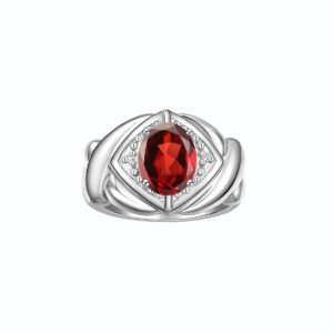 Rylos Rings for Women Silver Ring XOXO Hugs & Kisses 9X7MM Gemstone & Diamond Ring January Garnet Jewelry for Women Size 9