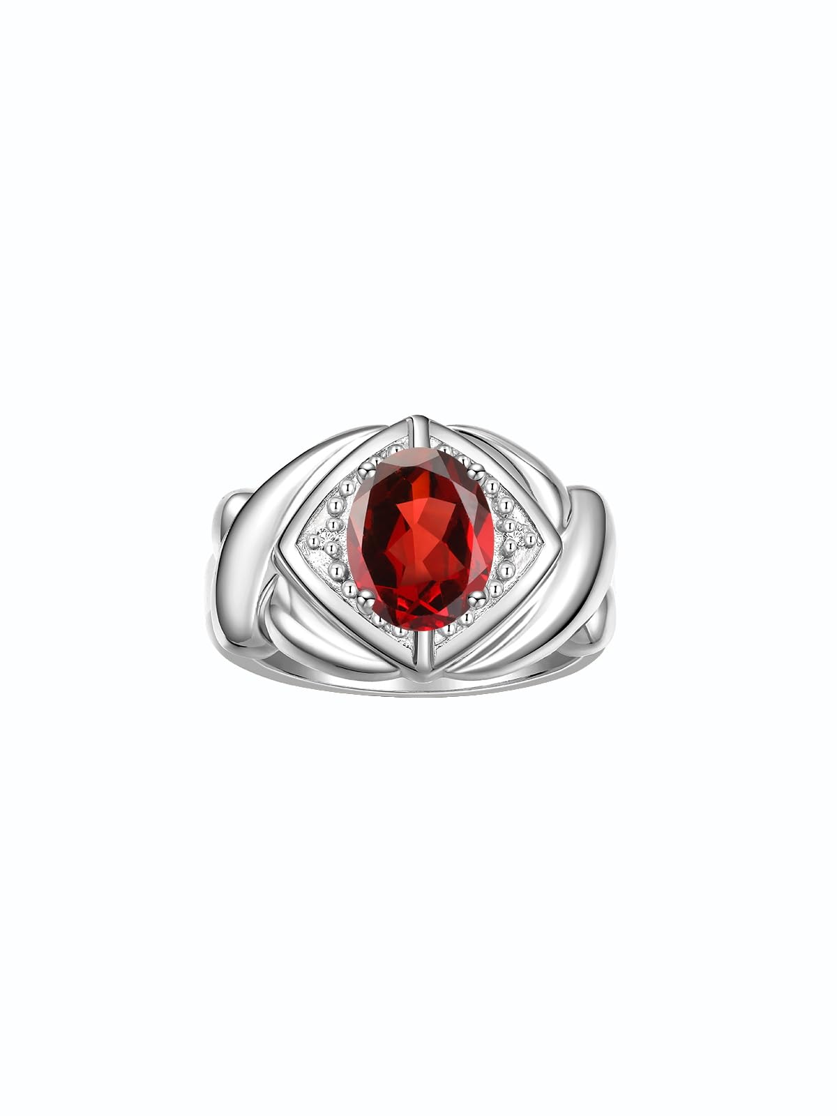 Rylos Rings for Women Silver Ring XOXO Hugs & Kisses 9X7MM Gemstone & Diamond Ring January Garnet Jewelry for Women Size 9