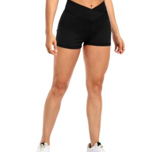 YOFIT Womens Cross Waist Workout Shorts 5" Scrunch Booty Shorts Butt Lift High Waist Yoga Shorts Black M