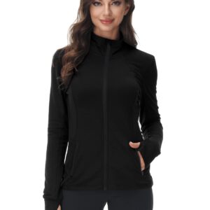 COZZIPLUS Women Zip up Athletic Running Jacket Lightweight Workout Yoga Top with Thumb Holes and Pocket (Black, M)